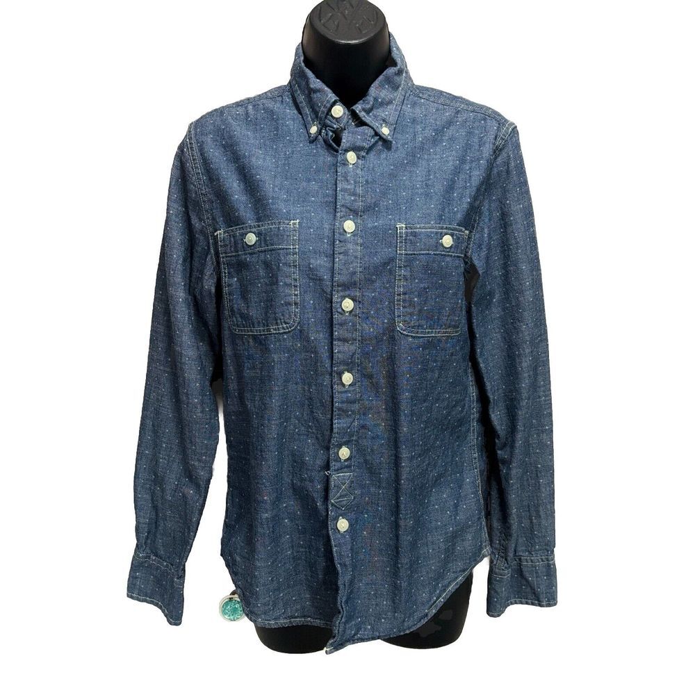 Arizona Jean Co Blue/White Dots Button‎ Up Long Sleeve Shirt Size Small Cotton
